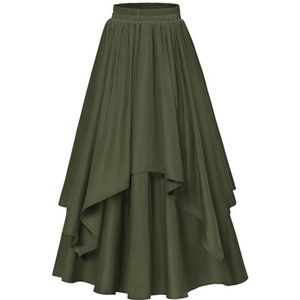 SCARLET DARKNESS Renaissance rok voor dames, elastische taille, onregelmatige zoom, middeleeuwse rok, legergroen-onregelmatig, M