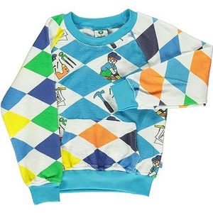 Småfolk Sweatshirt met zak, Harlequin Tool, ocean blue, 4-5 Jaar
