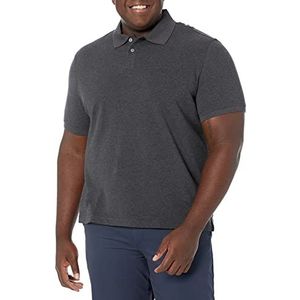 Amazon Essentials Men's Poloshirt van piqué-katoen met slanke pasvorm, Houtskoolzwart, L