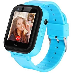 ele ELEOPTION 4G Smartwatch voor kinderen, IP67, waterdicht, met GPS-positie, camera, SOS, oproepen, stappenteller, touchscreen, videochat, smartwatch voor jongens en meisjes, blauw T16