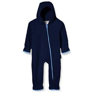 Playshoes Baby fleece jumpsuit, ademende uniseks jumpsuit voor jongens en meisjes, met lange ritssluiting en capuchon, contrasterende kleur, blauw (marine 11), 62 cm