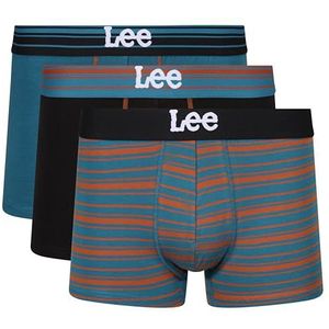 Lee Boxershorts voor heren in zwart/strepen/groenblauw | Soft Touch Cotton Trunks, Zwart/Streep/Teal, S