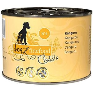 dogz finefood Hondenvoer nat - N° 6 kangoeroe, fijnvoedsel nat voer voor honden en puppy's - graanvrij en suikervrij - hoog vleesgehalte, 6 x 200 g blik