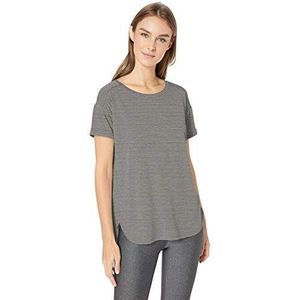 Amazon Essentials Women's Lichtgewicht Studio T-shirt met ronde hals en casual pasvorm (verkrijgbaar in grote maten), Houtskoolzwart Streep, M