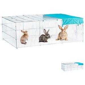 Relaxdays konijnenren plat dak, met bescherming tegen de zon, groot buitenren, 60 x 116 x 175 cm, van staal, verzinkt