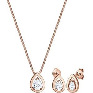 Elli sieradenset voor dames, halsketting + oorbellen, druppelvorm, 925 zilver, zirkonia, wit, druppelgeslepen, lengte 45 cm