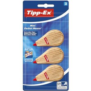 Tipp-Ex Correctietape Mini Pocket Mouse, ideaal voor schoolmaterialen, 6 m x 5 mm, 3 stuks, houtkleuren