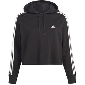 adidas Dames Essentials 3-Stripes French Terry Crop Hoodie (Plus Size), Black/White, 3XL Plus