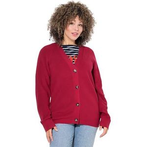 gs1 data protected company 4069787000005 Gebreide damesjas, effen met grote knopen, cardigan, sweater, robijnrood, 54-56