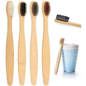 Bamboe tandenborstels voor kinderen (4 stuks) | BPA-vrije kleurveilige borstelharen | Bamboe houtskool tandenborstels | Biologisch afbreekbare en milieuvriendelijke peuter tandenborstel