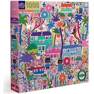 eeBoo 1000 stukjes, kleurrijke stad met katten, gerecycled karton, hoogwaardige puzzel voor volwassenen, PZTCTO