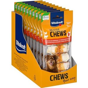 Vitakraft Chews, hondensnack, kauwknopen ter beloning, van gedroogde runderhuid, omwikkeld met mager kippenvlees, vetarm, voor kleine honden (10 x 5 stuks)