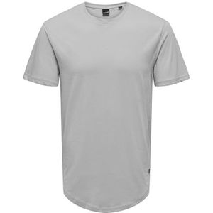 ONLY & SONS T-shirt voor heren, lange snit, ronde hals, Mirage Gray, XS