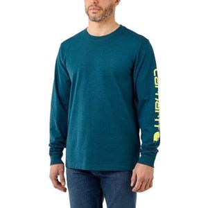 Carhartt Heren Relaxed Fit Heavyweight Long-Sleeve Logo Sleeve Graphic T-Shirt, kleur: Night Blue Heather, Maat: S, Donkerblauw, S