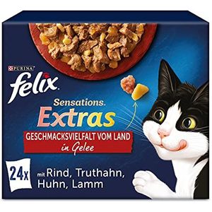 FELIX Sensations Extras Katzenfutter nass in Gelee, Sorten-Mix, 4er Pack (4 x 24 Beutel à 85g)