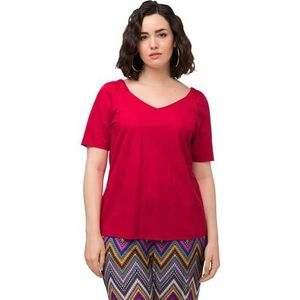 Ulla Popken, Dames, grote maten, shirtblouse, plooien, V-hals, halve mouwen, Lychee, 50/52 NL