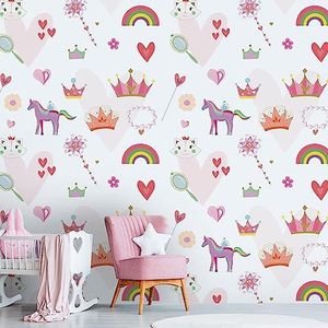 Livingwalls Vliesbehang - behang regenboog in roze, wit en rood - wandbehang voor verschillende ruimtes - wandafbeelding XXL 2,80 m x 1,59 m