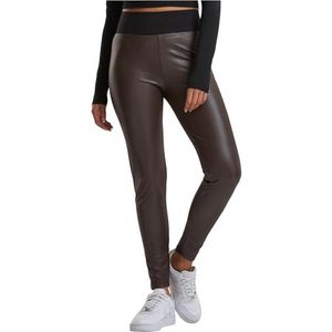 Urban Classics Leggings met hoge tailleband van kunstleer voor dames, yogabroek, Bruin, M