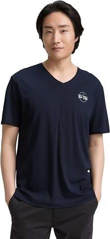 TOM TAILOR - Shirt - Donkerblauw - V-hals - Kwartmouw