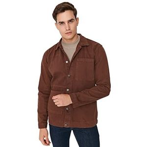 Trendyol Heren Overhemd Kraag Plain Regular Jacket Jas, Bruin, S, BRON, S