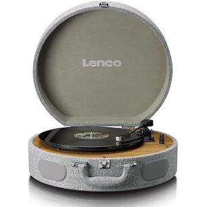 Lenco LS-66 draaitafel - Bluetooth® ontvangst & overdracht, 2 geïntegreerde luidsprekers, AT3600 magnetische pick-up, riemaandrijving, auto-stop, 33/45 rpm, RCA-aansluiting, houten behuizing - grijs