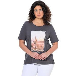 Ulla Popken - Shirt - Beige - Motiefprint - Kwartmouw