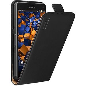 mumbi Echt leren flip case compatibel met Sony Xperia Z3 Compact hoes lederen tas case wallet, zwart