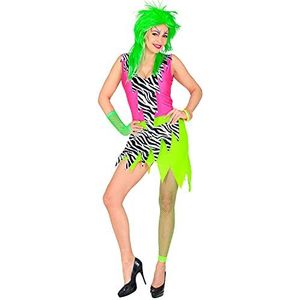 Widmann - Kostuum jaren 80 mode meisjes, jurk en vingerloze nethandschoenen, neon, disco, themafeest, carnaval