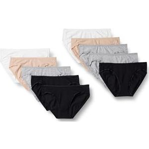 Amazon Essentials Women's Katoenen onderbroek in bikinimodel (verkrijgbaar in grote maten), Pack of 10, Heidegrijs/Lichtroze/Wit/Zwart, 44