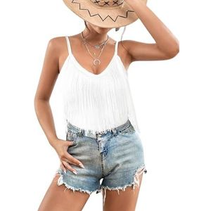 Ella Lust Cowgirl Fringe Bodysuit for Women - Western Country Concert Outfits Boho Tassel Jumpsuit Rave Festival Tops Romper (White,M,107421a)
