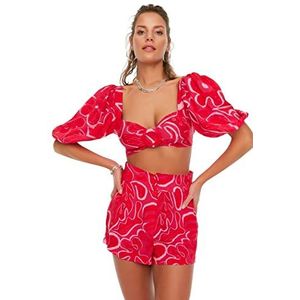 Trendyol Vrouwen Plain Gesp Gedetailleerde Geweven Tweedelige Set, Fuchsia, 60