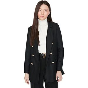 Trendyol Dames reverskraag effen oversized blazer jas, zwart, 38, Zwart, 64