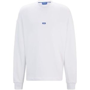 HUGO Heren Nedro Katoenen Fleece Sweatshirt met Blauw Logo Label, White100, L/Tall