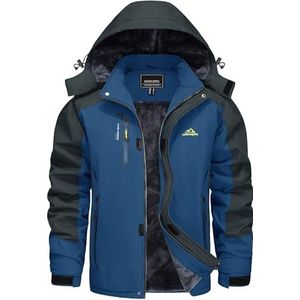 KEFITEVD Snowboardjas voor heren, warm gevoerd, ski-jack, waterdicht, softshelljas met capuchon, fleece, winterjas, ademend, functionele jas, denimblauw, XXL