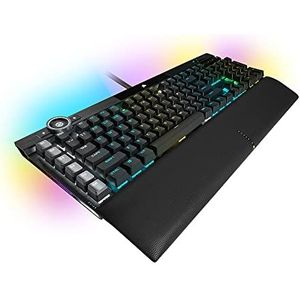 Corsair K100 RGB opto-mechanisch gamingtoetsenbord (OPX RGB-schakelaars, RGB-led-achtergrondverlichting, keycap-set van polycarbonaat, afneembare magnetische polssteun van kunstleer) zwart