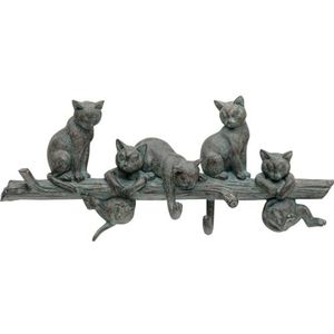 Kare Design Wandgarderobe Cats Life, grijs, garderobellijst, met 5 haken, kattenmotief, hal, entree, 18x42x7 cm (H/B/D)