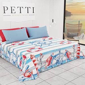 PETTI Artigiani Italiani - Sprei voor lente, zomer, Frans bed, marine design 01, 100% hypoallergeen, microvezel, 100% Made in Italy