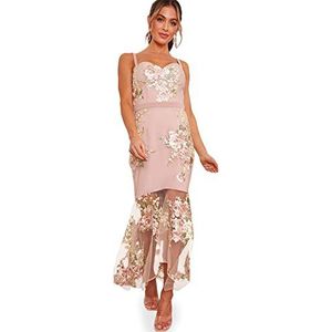 Chi Chi London Dames Peplum Bloemen Geborduurde Kant Bodycon Jurk in Roze, roze, 36