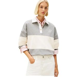 Tommy Hilfiger Dames GOLD BTN RUGBY FLEECE SWTSRT WW0WW48785 Pullover Sweatshirt, GRIJS (Med Heather Grey), XS, Grijs (Med Heather Grey), XS