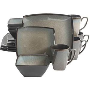 Gibson Elite Tequesta Square Reactive Glaze Aardewerk Servies Set, Service voor 4 (16 stuks), Taupe