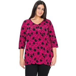T-shirt - Bloemenprint - Jersey - V-hals - Losse Pasvorm - Driekwart Mouw