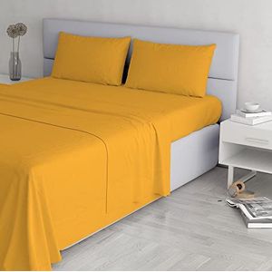 Italian Bed Linen Elegante beddengoedset (plat 250x300, hoeslaken 170x200cm+2 kussenslopen 52x82cm), geel, dubbel