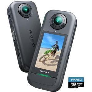 AKASO 360° Action Cam - 5,7K 72MP 360 graden actiecamera met 256 GB geheugenkaart dubbele 1/2 inch 48 MP sensoren, 2,29 inch touchscreen, onzichtbare selfiestick effect, 360° Horizon Lock en