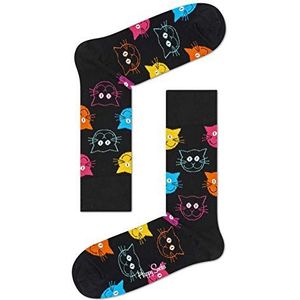 Happy Socks Cat Sock, Kleurrijke en Leuke, Sokken voor Dames en Heren,(36-40) Zwart-Rosa-Geel