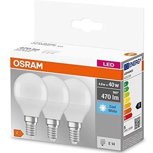 OSRAM LED lamp, Voet: E14, Cool White, 4000 K, 5,50 W, vervanging voor 40 W gloeilamp, frosted, LED BASE CLASSIC P Verpakking van 10