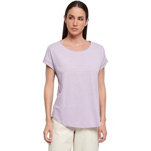 Build Your Brand Dames T-shirt Dames Long Slub Tee, korte mouwen bovendeel voor vrouwen met verlengd rugdeel in zwart of wit, maten XS - 5XL, lila (lilac), XS