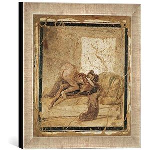 Ingelijste afbeelding van de 1e eeuw erotische scène/room. muurschildering, kunstdruk in hoogwaardige handgemaakte fotolijst, 30x30 cm, Raya zilver