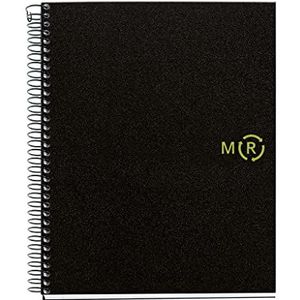 Miquelrius notitieboek, A5, 120 vellen, 4-kleurige strepen, gerecycled papier, geruit 5 mm, deksel van gerecycled polypropyleen, zwart