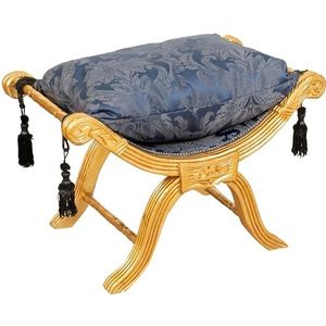 Biscottini Zitzak Savonarola L 46,5XPR74,5XH54,5 damastblauw en goud - kruk - kruk - smurf om op te zitten - poef in antieke stijl - fauteuil - loungestoel