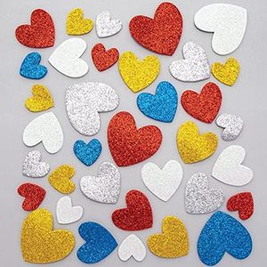 Baker Ross Glitter hart stickerset voor kinderen - 210 zelfklevend schuim in 10 verschillende ontwerpen en 5 glitterkleuren, koninginnen platina jubileumambachten voor kinderen, PJ133